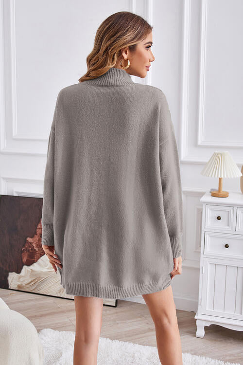 Exposed Seam Mock Neck Slit Sweater