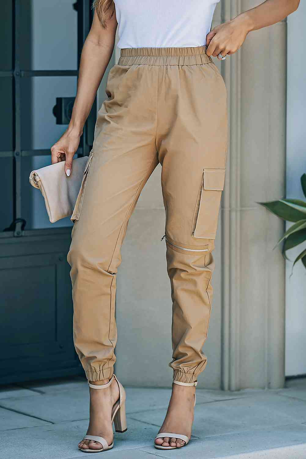 Elastic Waist Ankle-Length Cargo Joggers