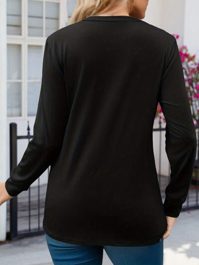 Ruched V-Neck Long Sleeve T-Shirt