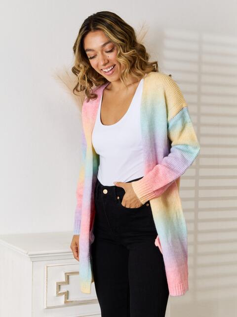 Full Size Gradient Open Front Cardigan