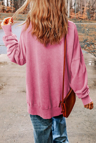 Plus Size Heart Sequin Round Neck Sweatshirt