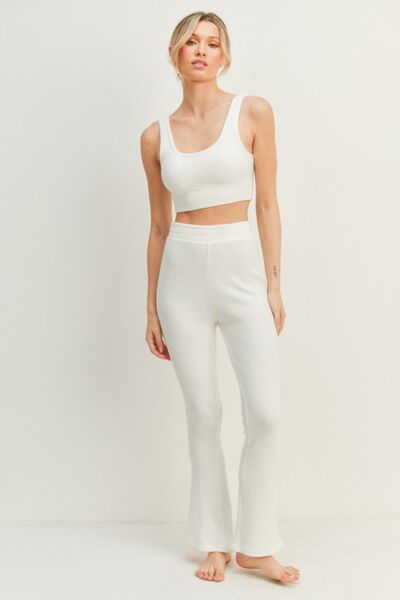 Kimberly C Waffle Tank and High Waist Flare Pants Set