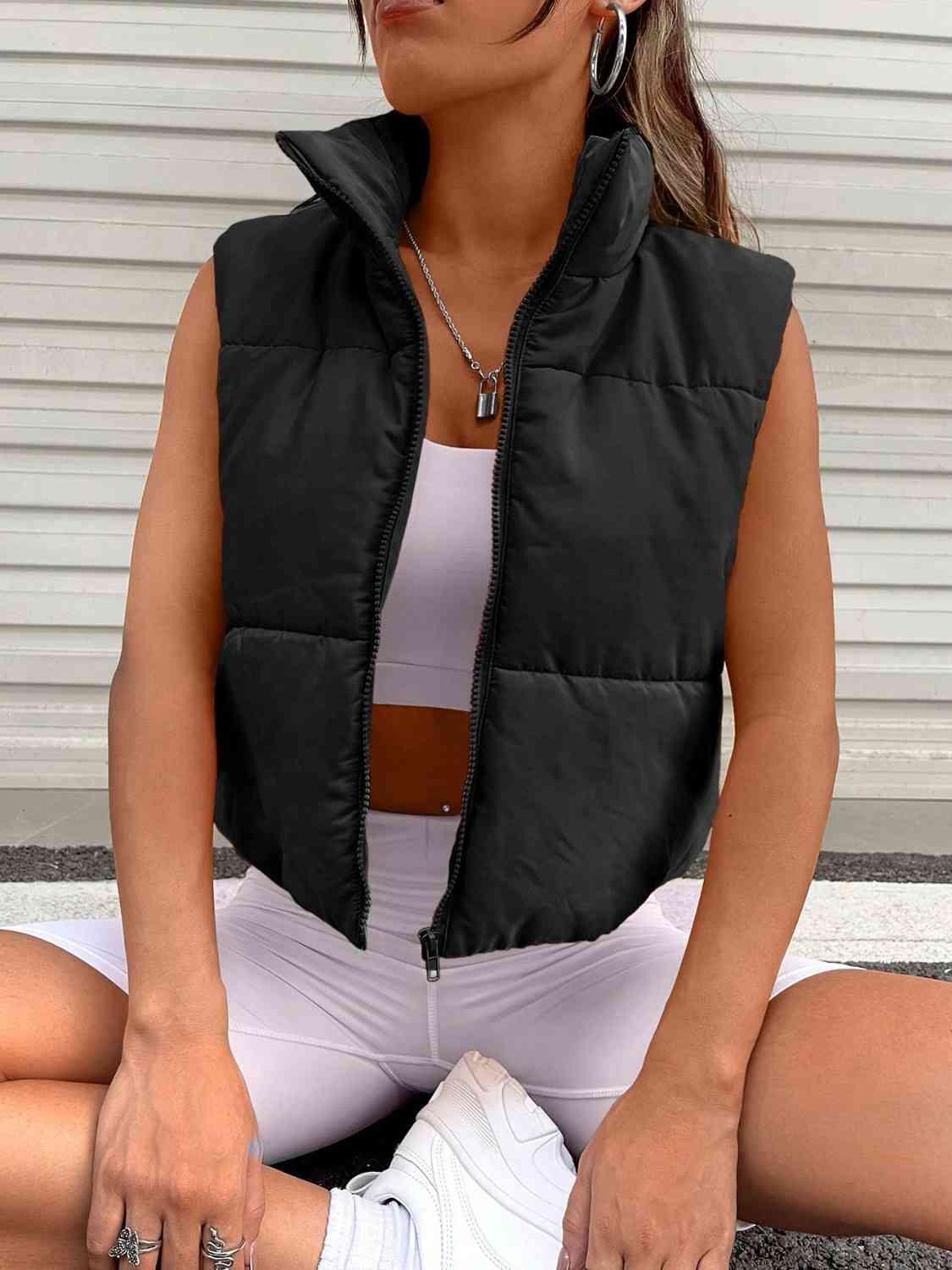 Zip Up Turtleneck Vest Coat