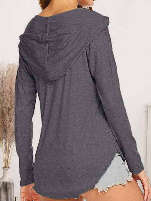 Drawstring Dropped Shoulder Long Sleeve Hoodie