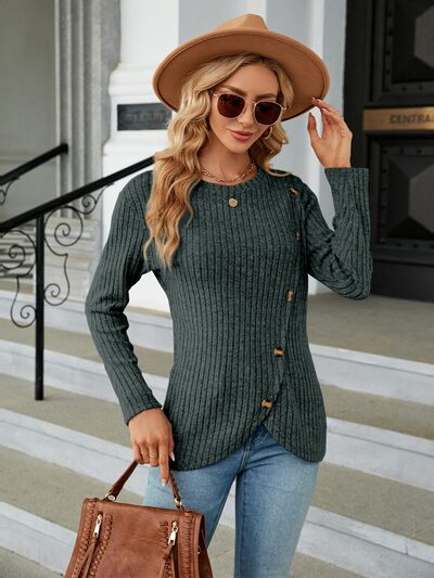 Round Neck Long Sleeve Blouse