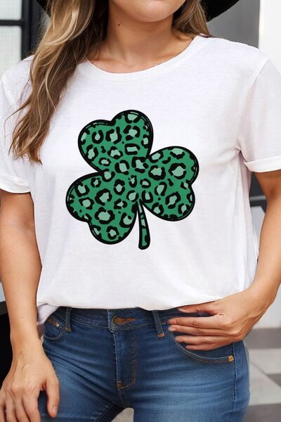 Plus Size Lucky Clover Round Neck Short Sleeve T-Shirt