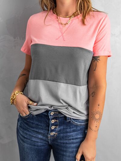 Color Block Round Neck T-Shirt